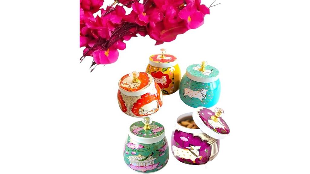 assorted pichwai storage jars