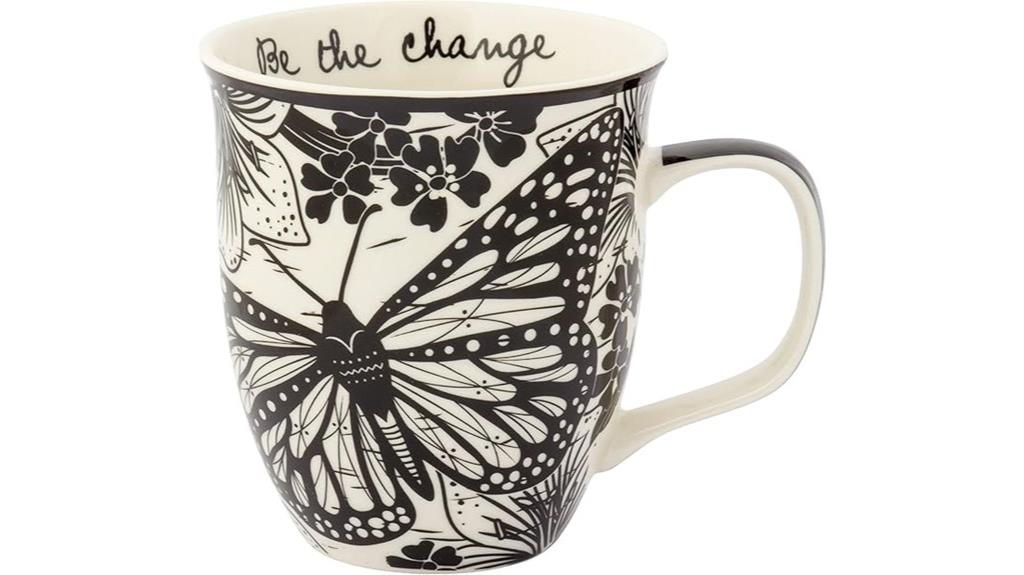 black and white butterfly mug