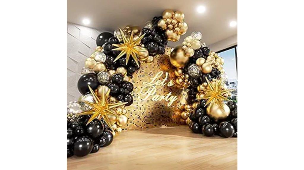 black gold balloons arch