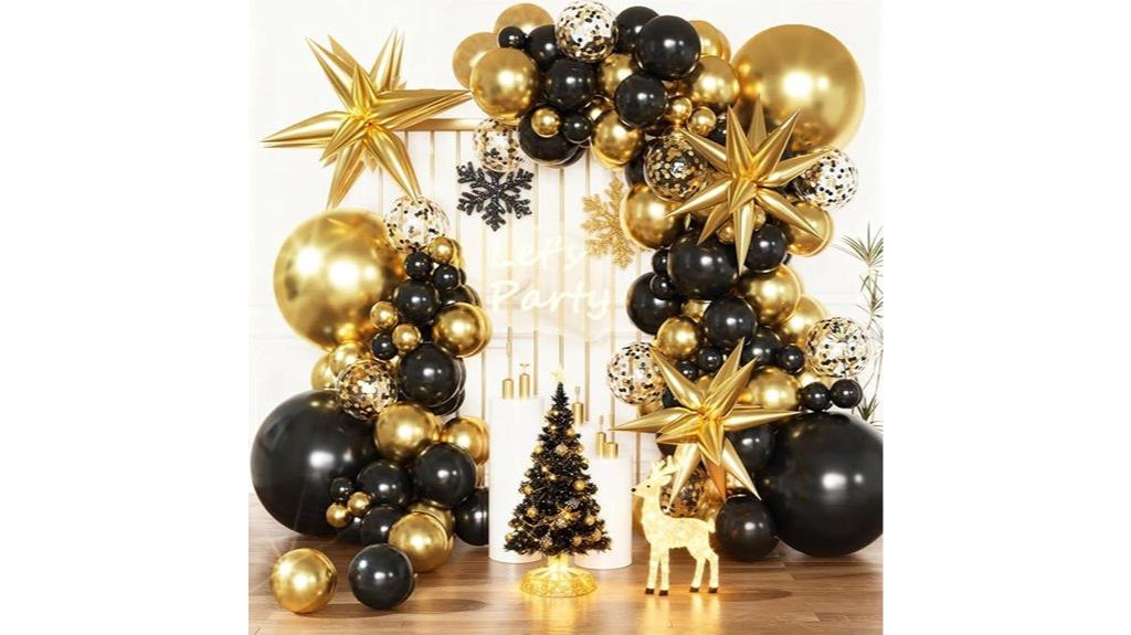 black gold balloons arch