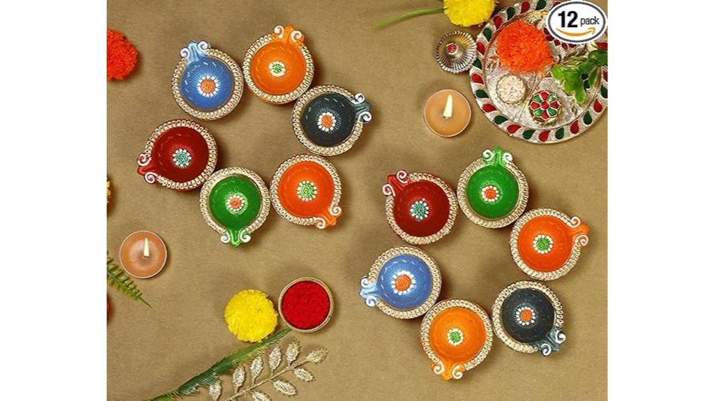 colorful handmade diwali diyas