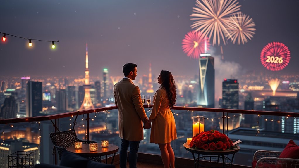 cozy winter fireworks celebration