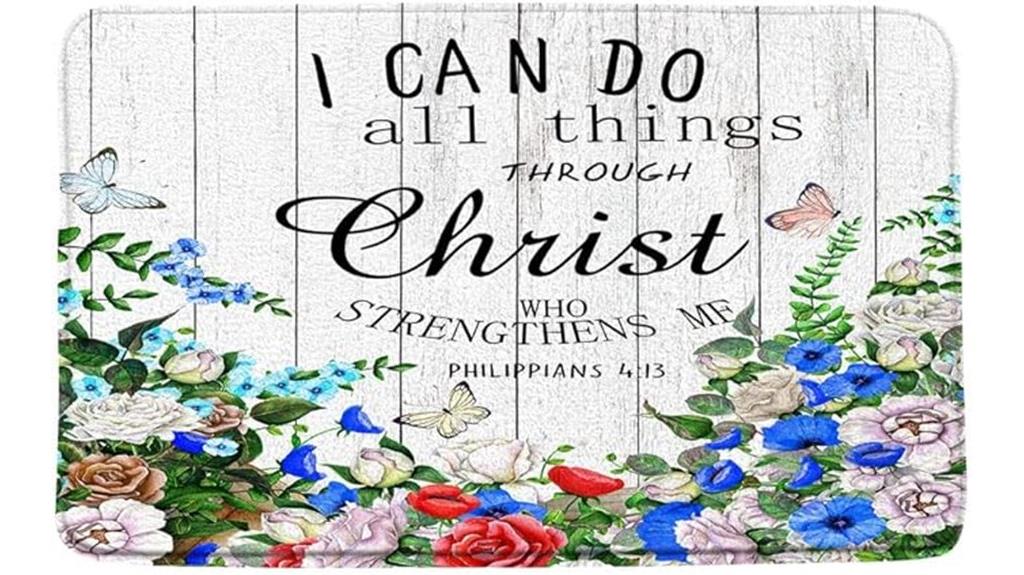 floral watercolor inspirational bath mat