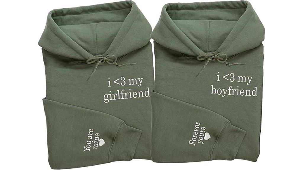 matching embroidered couple hoodies