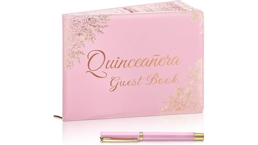 pink gold floral guest book