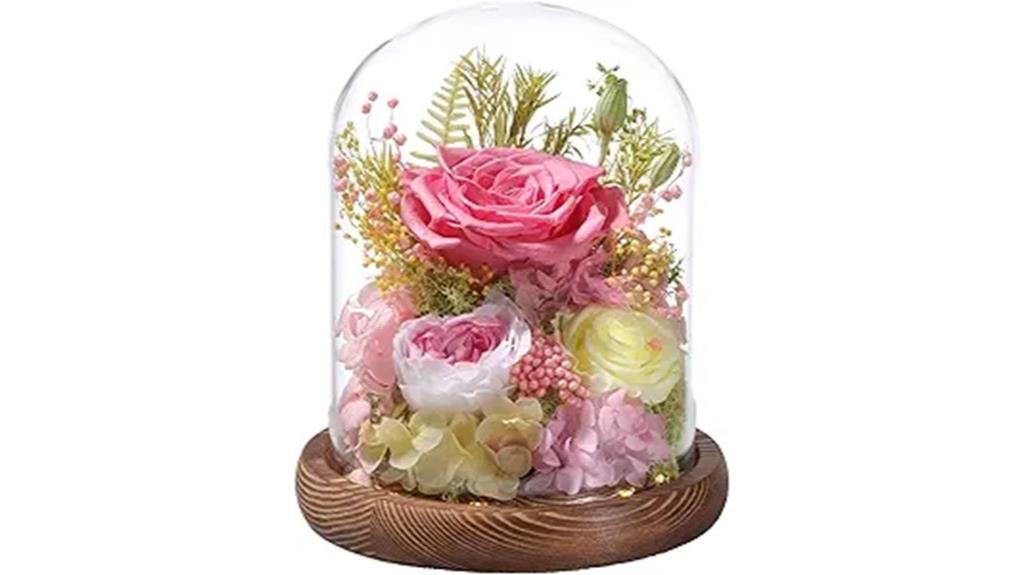 pink preserved roses with led