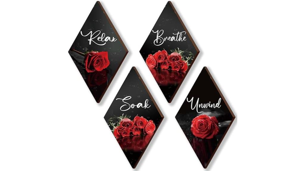 red bathroom wall flowers