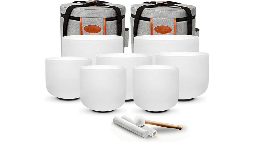 seven crystal singing bowls