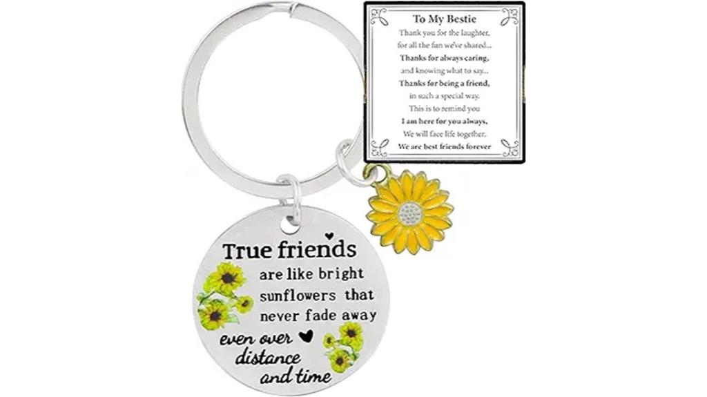 sunflower friendship quote keychain