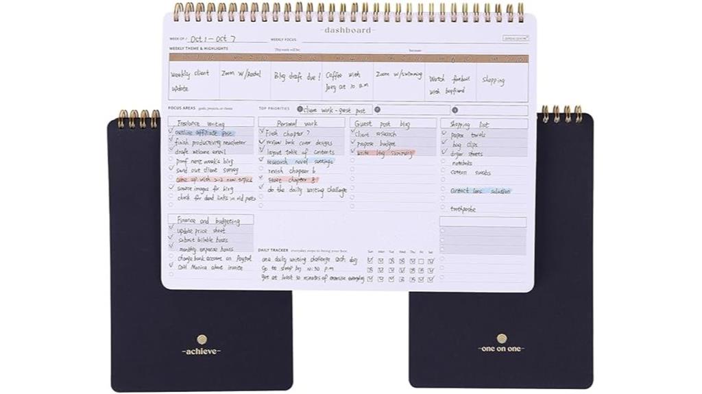 three notebooks for planning