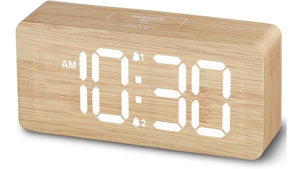wooden digital alarm clock